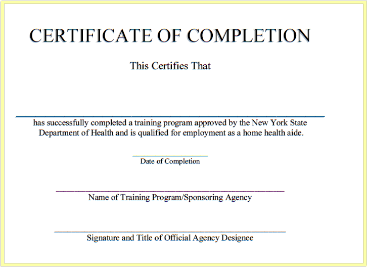 ny hha certificate example